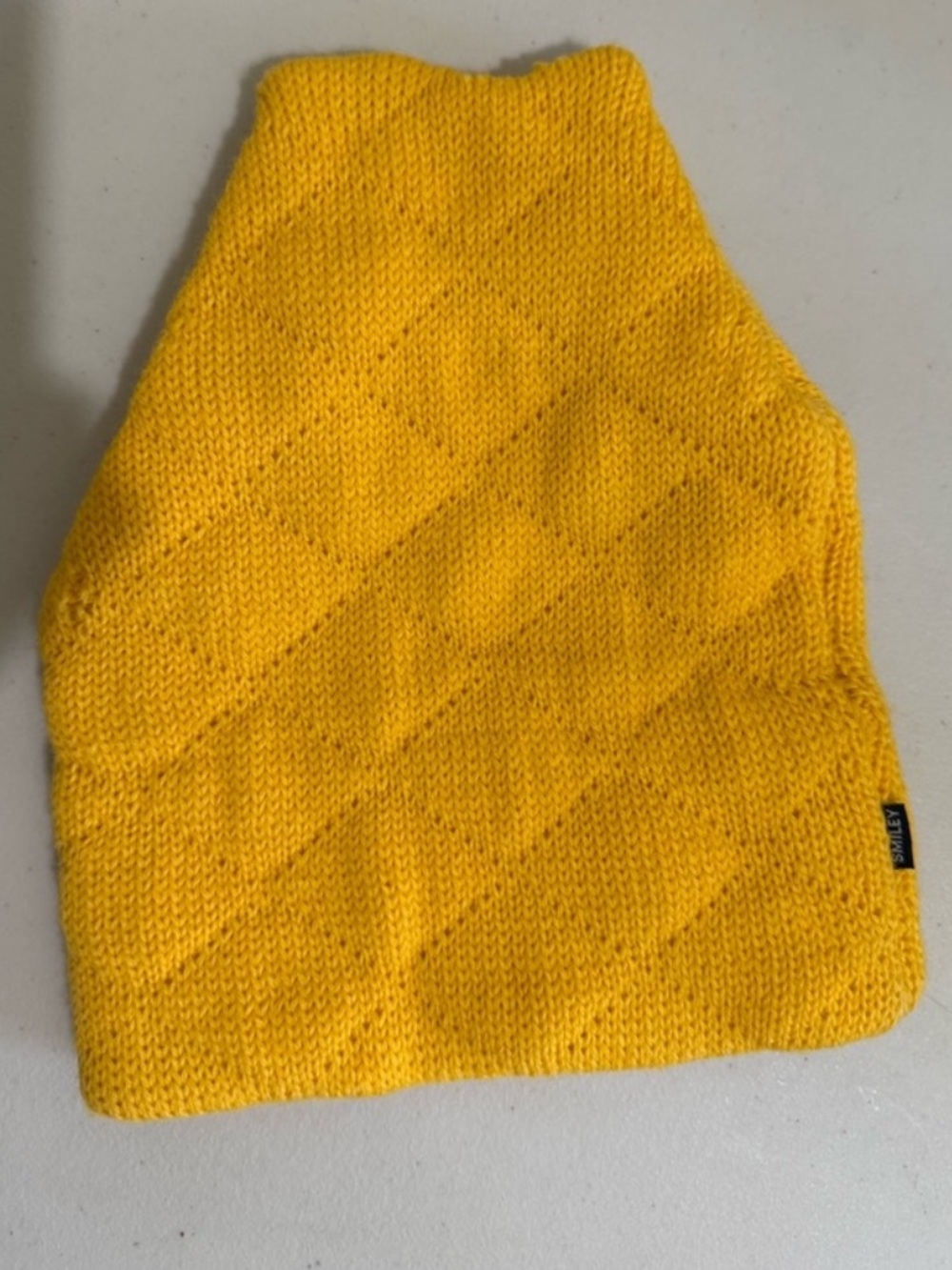 Smiley Yellow Knit Beanie for Kids with Quilted Texture - Unbranded